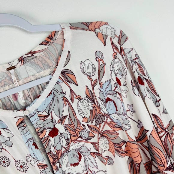 Free People Coral Blue Floral Knit Blouse Tie Sleeve Size XS - Picture 2 of 7